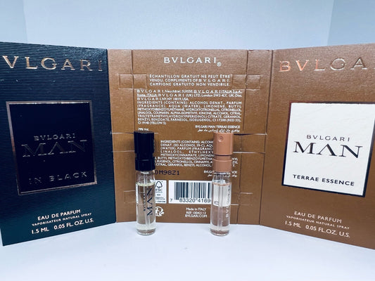 Bvlgari Man Terrae Essence + Man In Black EDP 1.5ml 0.05oz Sample Spray DUO Set