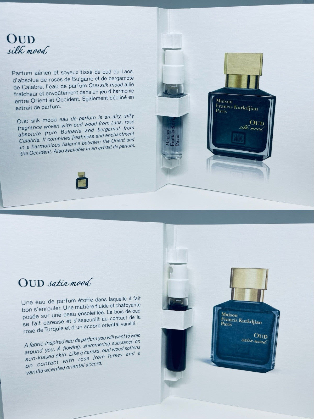 Maison Francis Kurkdjian Oud Silk Mood EDP & Oud Satin Mood EDP Sample 2pc Set