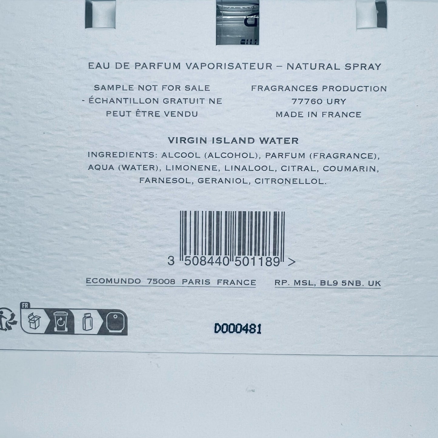 Creed Virgin Island Water Eau de Parfum Official Carded Sample Spray 2ml