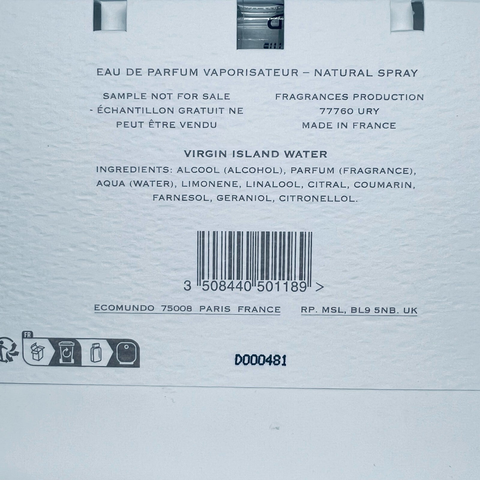 Creed Virgin Island Water Eau de Parfum Official Carded Sample Spray 2ml