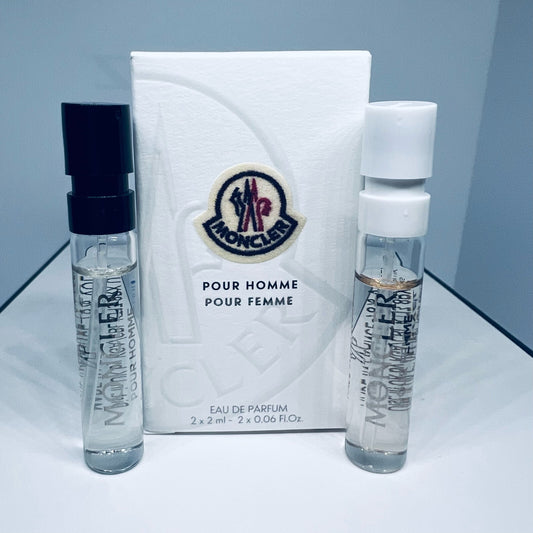 2pc Moncler Pour Homme & Pour Femme EDP Sample Spray Set .06oz 2ml Ea New in Box