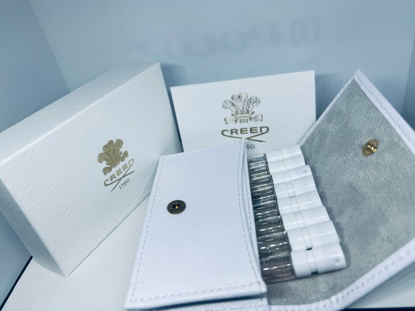 Creed White Leather Wallet Fragrance Set 8x1.7ml USD $195 Value