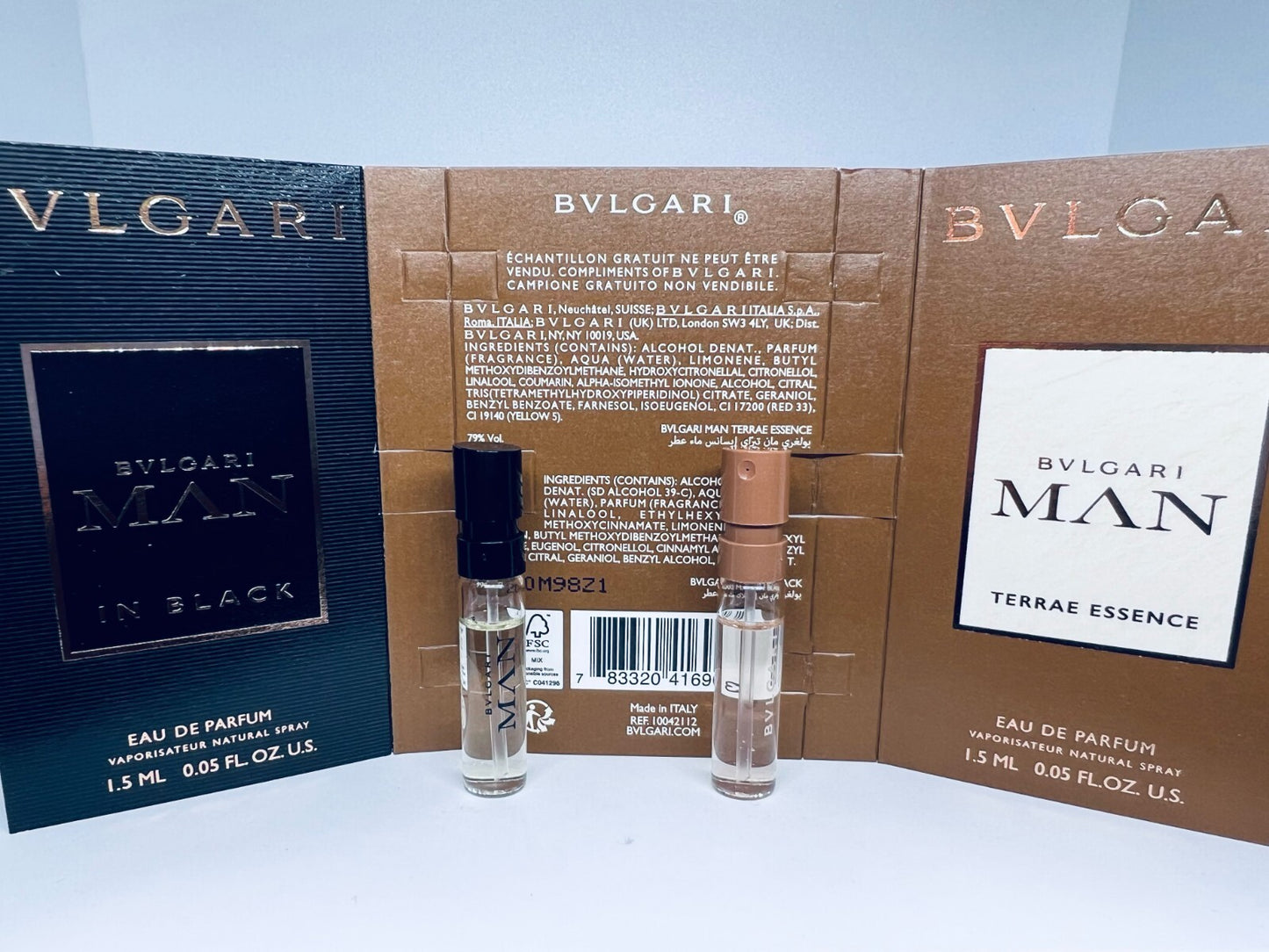 Bvlgari Man Terrae Essence + Man In Black EDP 1.5ml 0.05oz Sample Spray DUO Set