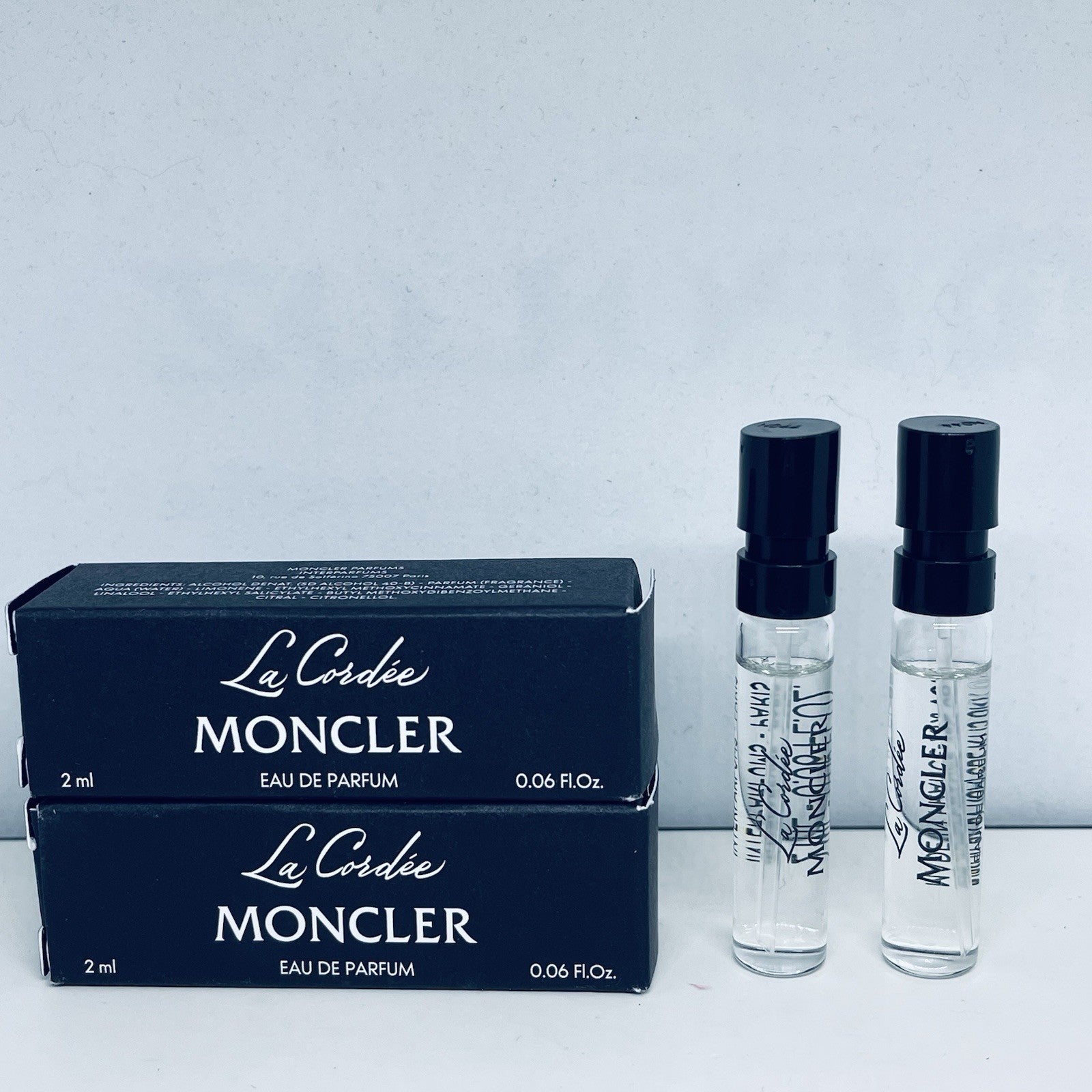2x Moncler La Cordee Eau de Parfum Sample Spray 2ml/0.06oz