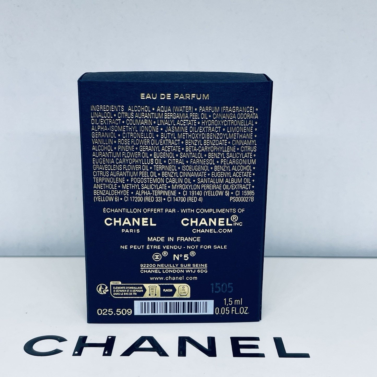 CHANEL N°5 EAU DE PARFUM Miniature Bottle 0.05 oz /1.5 ml Collectable LIMITED
