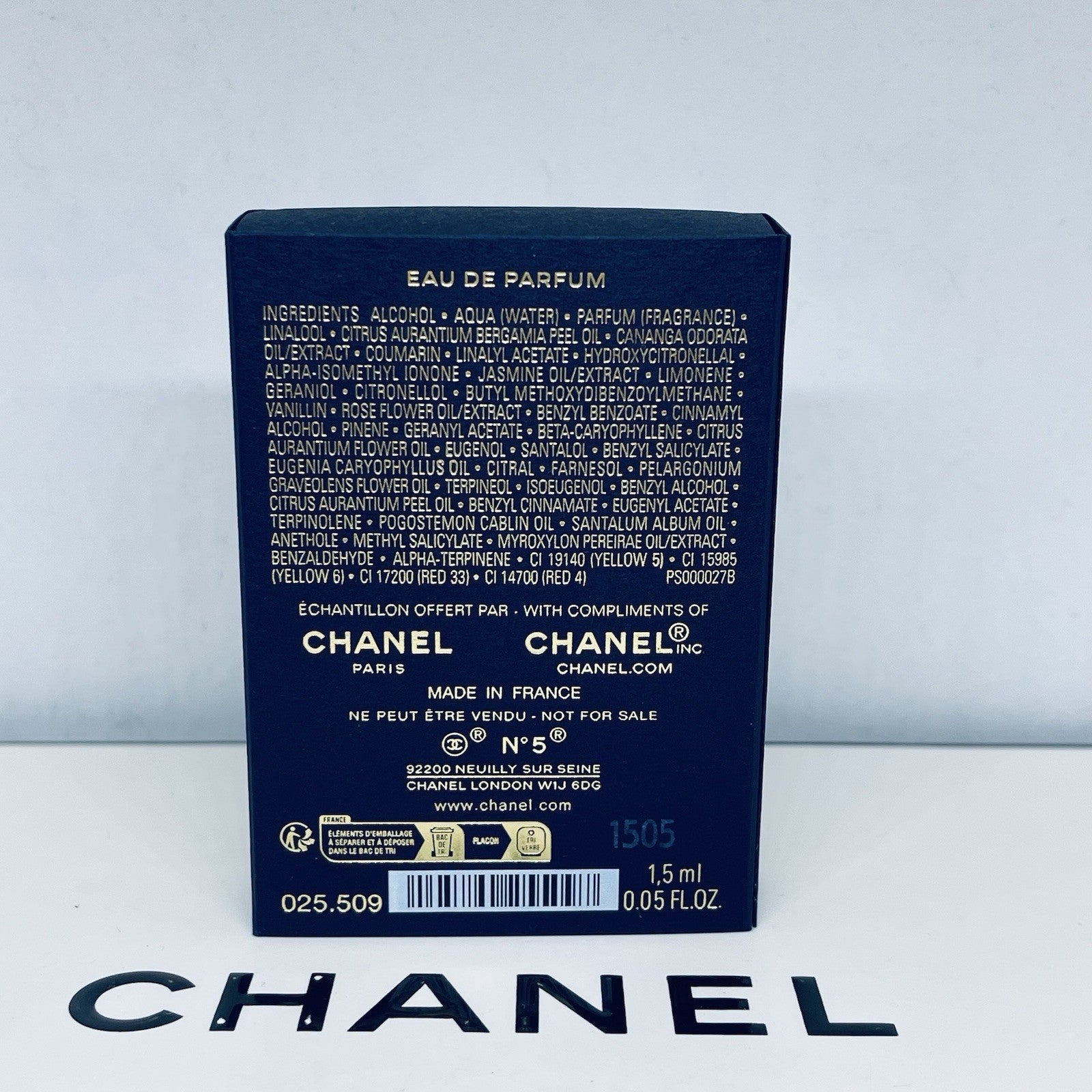 CHANEL N°5 EAU DE PARFUM Miniature Bottle 0.05 oz /1.5 ml Collectable LIMITED