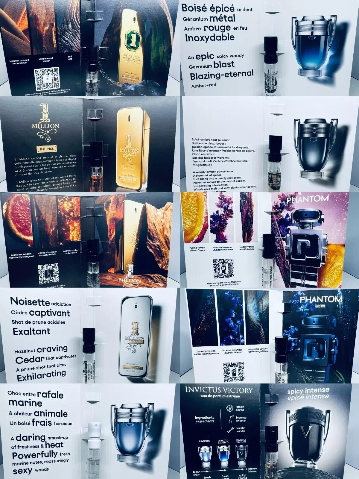 Paco Rabanne Perfume Collection For Men Sample Spray Vials 10pc Set
