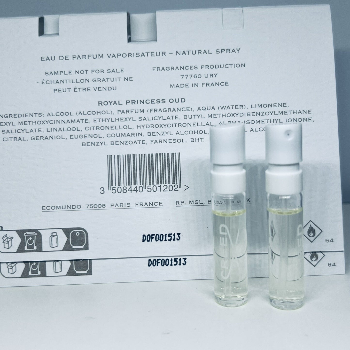 2Pc Creed Royal Princess Oud EDP Official Carded Sample Spray 1.7ml