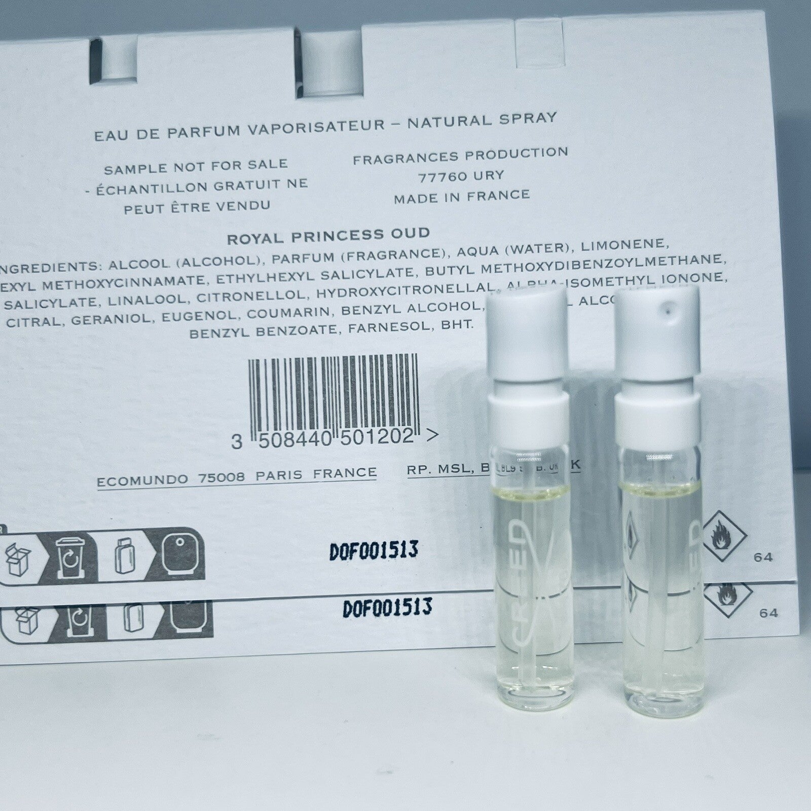 2Pc Creed Royal Princess Oud EDP Official Carded Sample Spray 1.7ml