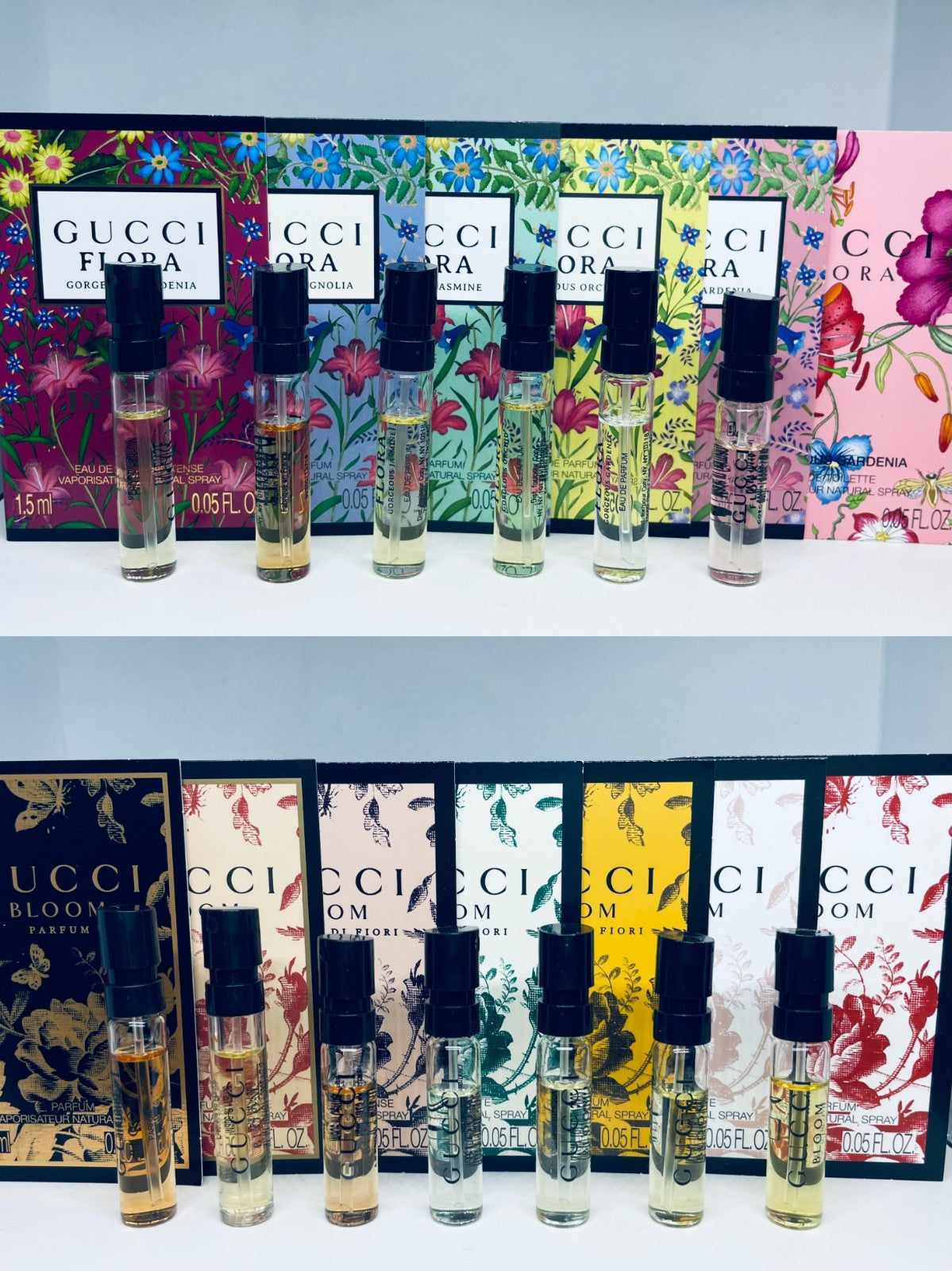 Gucci Flora Gorgeous & Bloom Perfume Collection Sample Spray Vials 13pc Set
