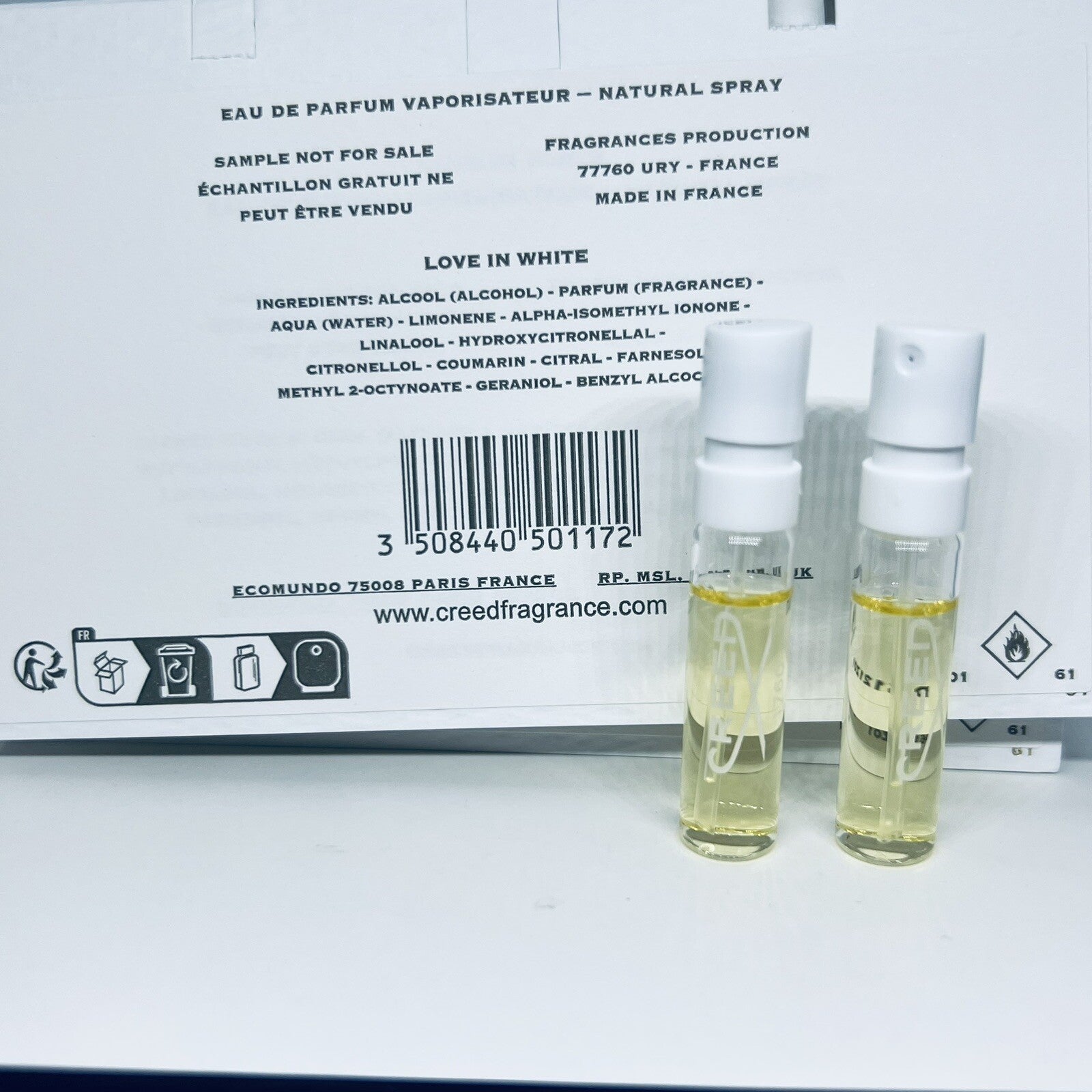 2Pc Creed Love in White EDP Sample Spray 1.7ml Official Carded